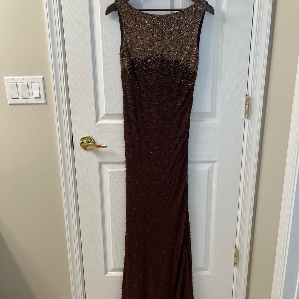 Sue Wong Glittering Brown Maxi Dress